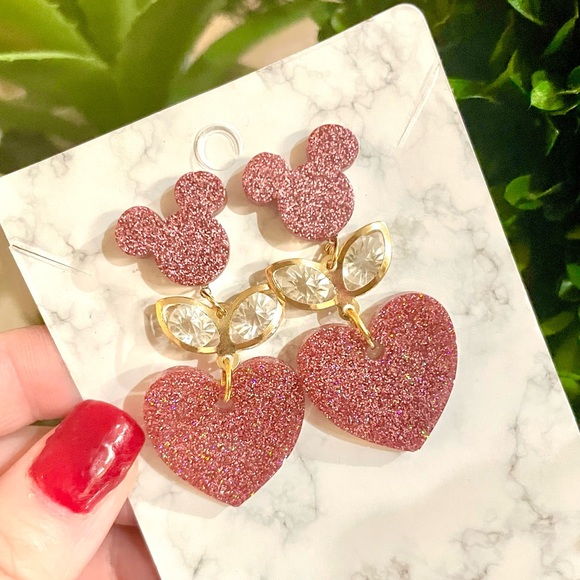 Acrylic Mickey and Heart Disney Earrings - Picture 2 of 3
